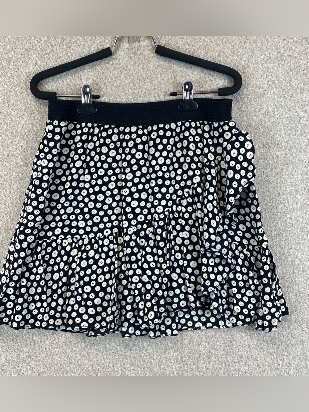 Maeve Anthropologie Paulista Mini Skirt S Button Print Ruffle Black White Travel - Picture 2 of 10